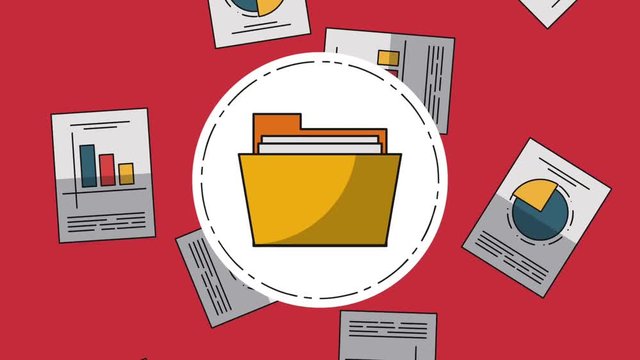 Folder round icon over statistics reports falling background High definition animation colorful scenes