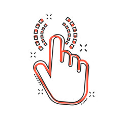 Vector cartoon click hand icon in comic style. Cursor finger sign illustration pictogram. Pointer business splash effect concept.