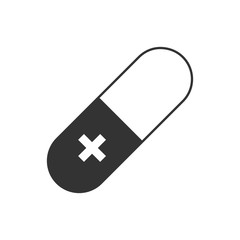 Capsule. Pill with cross. Vector icon.