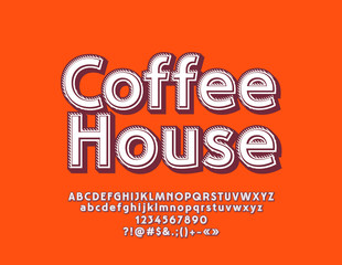 Fototapeta na wymiar Vector Modern Logo Coffee House. Simple white Font with Shadow. Alphabet Letters, Numbers and Symbols for Marketing, Advertisement, Poster