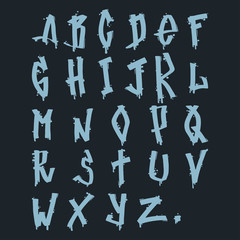 Hand drawn grunge font paint symbol design detailed vector alphabet graffiti text brush graphic ink.