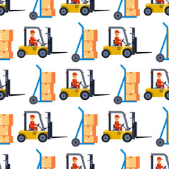 Warehouse seamless pattern background with shipping truck and delivery flat elements storage business industry vector illustration.