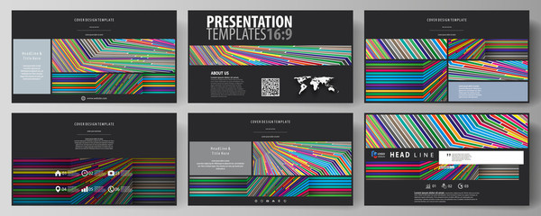 Business templates in HD format for presentation slides. Easy editable abstract vector layouts in flat design. Bright color lines, colorful style with geometric shapes, beautiful minimalist background