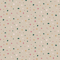 Abstract seamless pattern in terrazzo style. Natural colors. Vector background. Print for wallpaper, backdrop, fabric, etc.