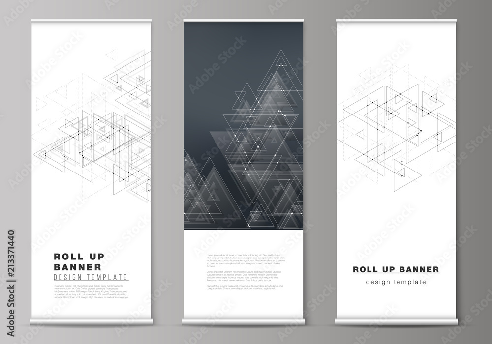 Poster the editable vector layout of roll up banner stands, vertical flyers, flags design business template