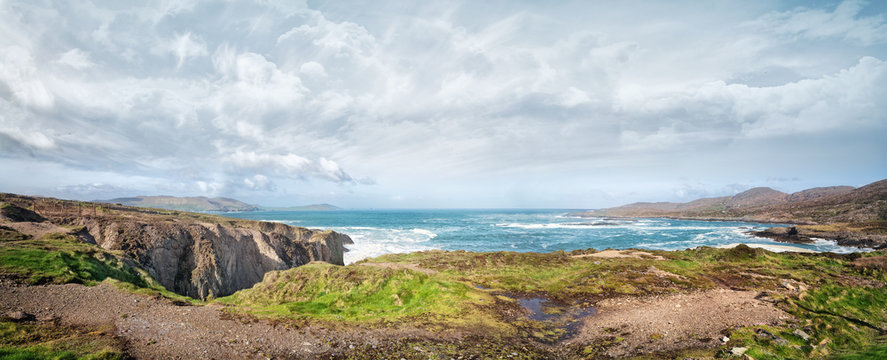 Beautiful panoramic landscape with rocks and ocean shore
