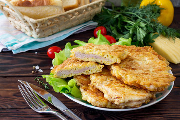 Grilled chicken breasts with cheese. Thanksgiving Turkey dinner.