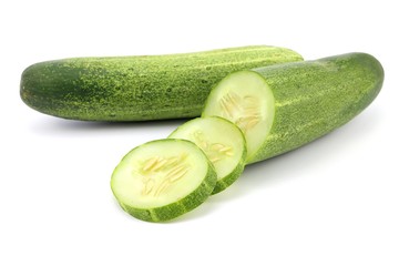 green cucumber on white background