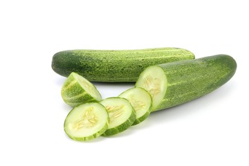 green cucumber on white background