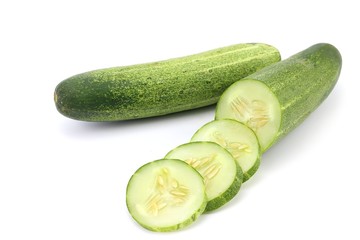 green cucumber on white background