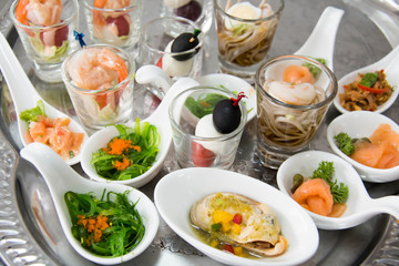 Party catering Cocktail food on a mini dish