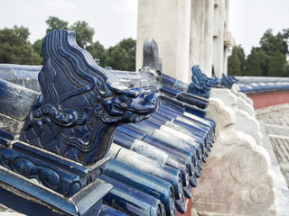 Blue Dragon face decoration at The Cirlucar Mound Altar at the Temple of Heaven, Beijing, China,...