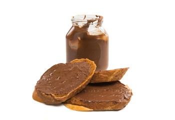 toast with chocolate paste isolated