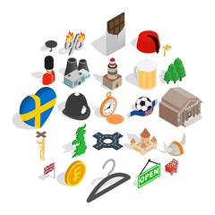 Sweden icons set. Isometric set of 25 sweden vector icons for web isolated on white background