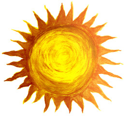 Sun on white background in watercolor