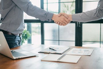 Business confident handshake and business people after discussing , success  concept