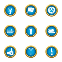 Beer evening icons set. Flat set of 9 beer evening vector icons for web isolated on white background
