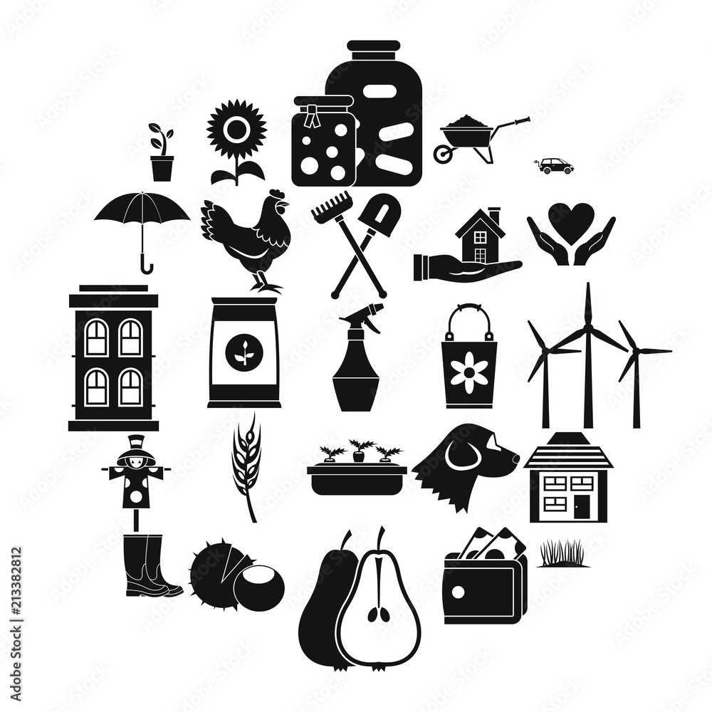 Poster grange icons set. simple set of 25 grange vector icons for web isolated on white background