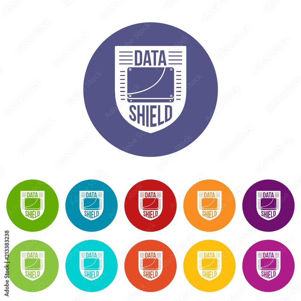 Poster data shield icons color set vector for any web design on white background