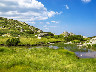 Fototapeta na wymiar Beautiful summer Rila Mountains landscape - the highest mountain range of the Balkans, near the Seven Rila Lakes, Bulgaria