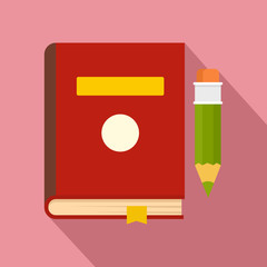 Book and pen icon. Flat illustration of book and pen vector icon for web design