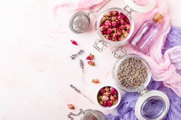 Obraz na płótnie Canvas Rose flower petals and buds for aromatherapy.