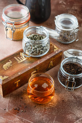 Glass cup of hot tea