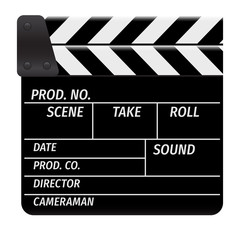 Clapperboard - movie clapper vector. Open black clapper board for the action scene or filming and shooting movie. Cinéma. Filmklappe geöffnet und leer.