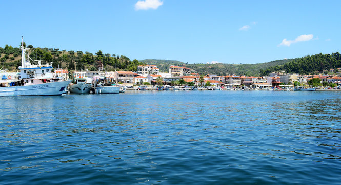 NEA SKIONI, GREECE - JULY 12, 2018: Amazing view of Nea Skioni village, Halkidiki,  Greece