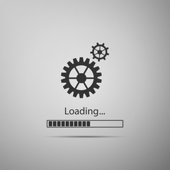 Fototapeta premium Loading and gear icon isolated on grey background. Progress bar icon. System software update. Loading process symbol. Flat design. Vector Illustration