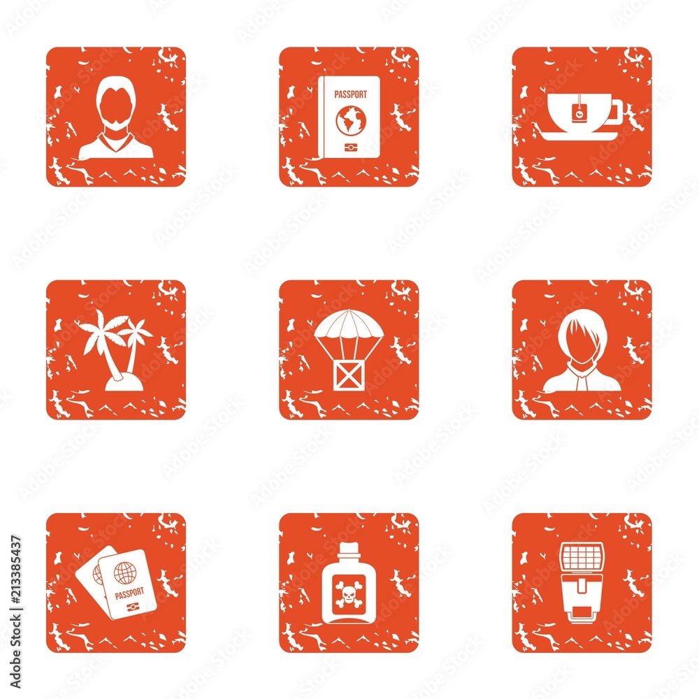 Poster save shipping icons set. grunge set of 9 save shipping vector icons for web isolated on white backgr