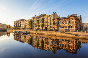 Fontanka river and its embankments in the early morning, St. Petersburg, Russia