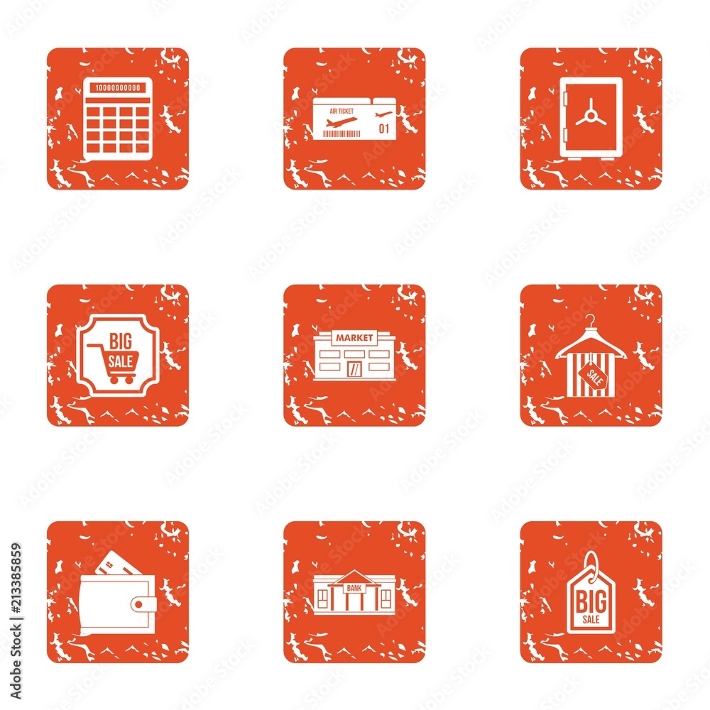 Poster discount week icons set. grunge set of 9 discount week vector icons for web isolated on white backgr