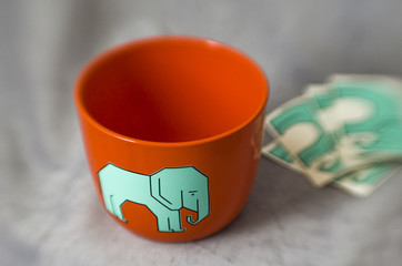 Orange plant pot with cute elephant sticker