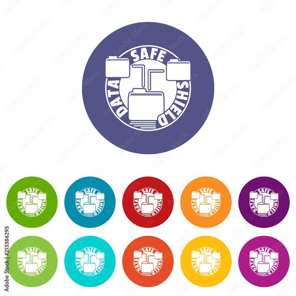 Poster data save shield icons color set vector for any web design on white background