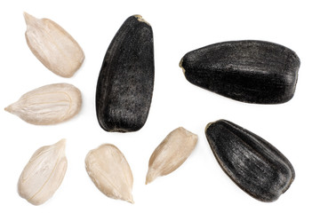 Sunflower seeds isolated on white, top view