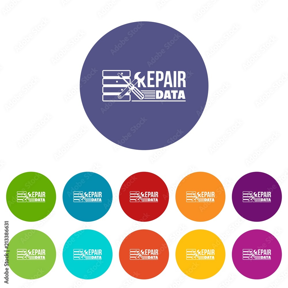 Poster repair data icons color set vector for any web design on white background