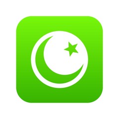 Crescent and star icon digital green for any design isolated on white vector illustration