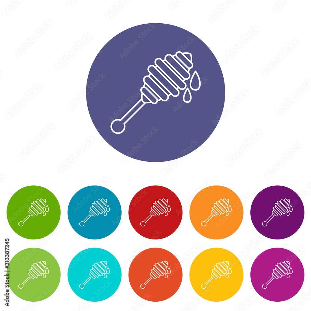 Aufkleber honey ladle icons color set vector for any web design on white background