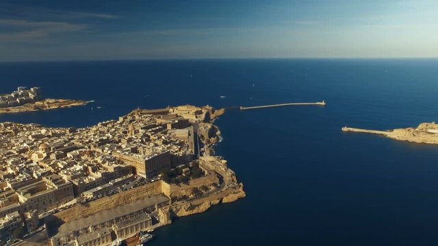 High Aerial shot over the Capital City of Malta - Valletta