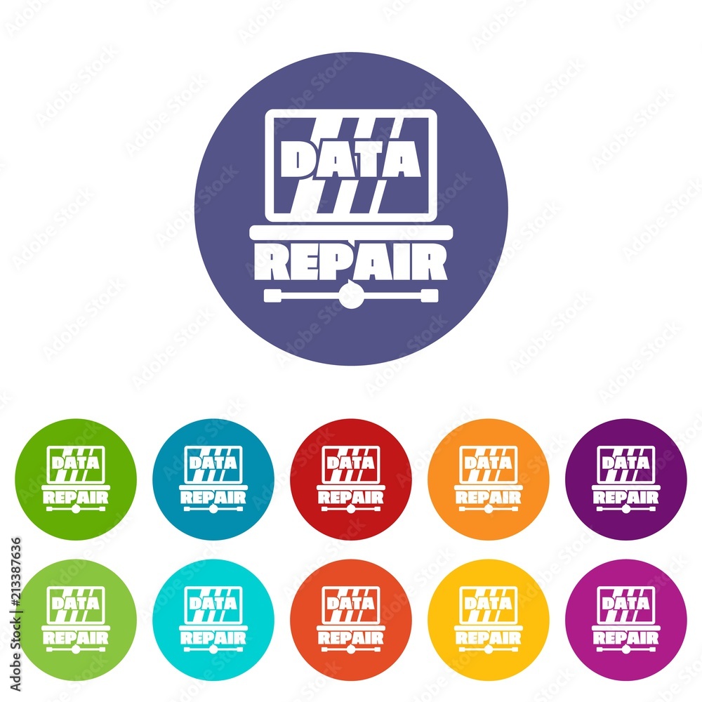 Poster pc data repair icons color set vector for any web design on white background