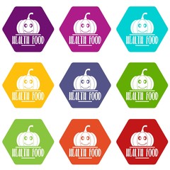 Pumpkin icons 9 set coloful isolated on white for web