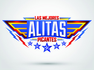 Alitas Picantes Las Mejores, The best Hot Chicken Wings spanish text, military style premium food emblem