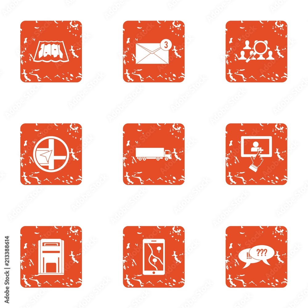 Poster city application icons set. grunge set of 9 city application vector icons for web isolated on white 