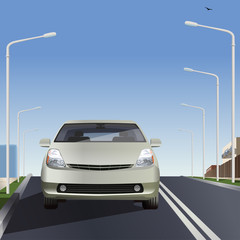 Car on the road. Flat design. Vector illustration. 