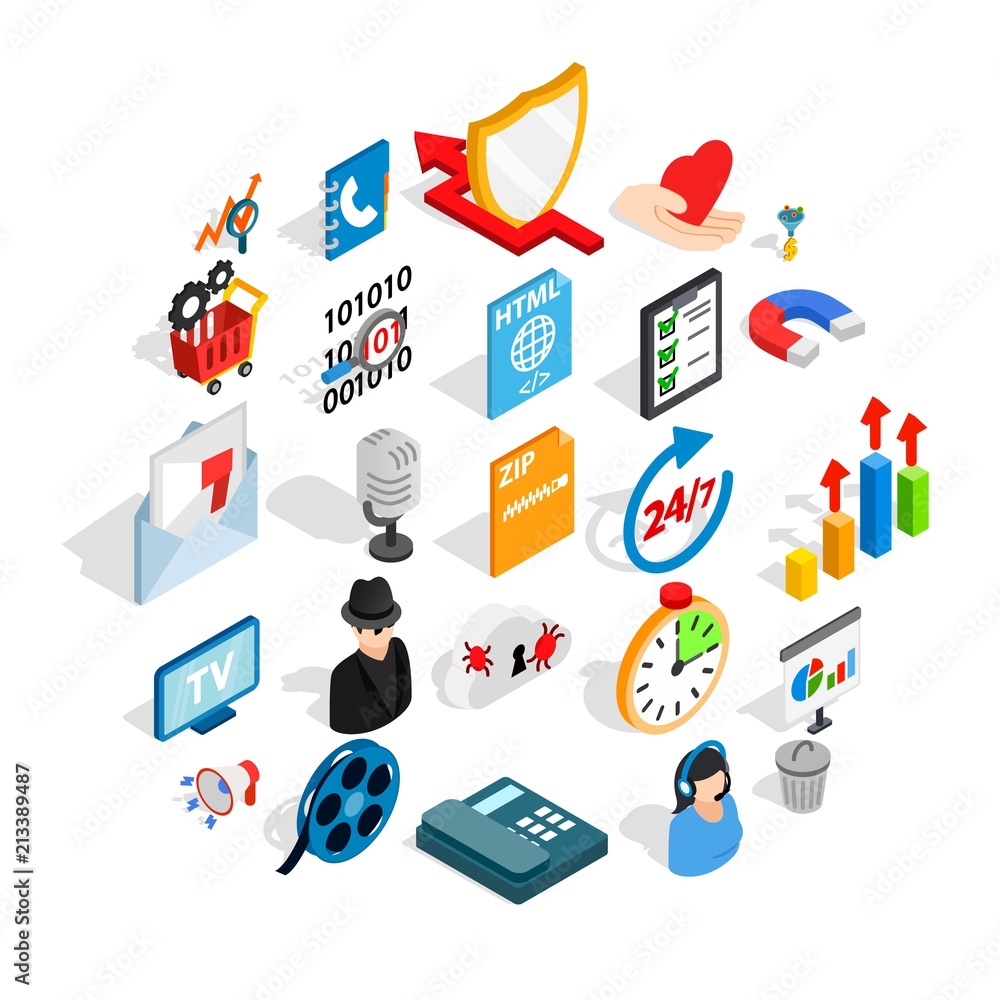 Poster development of ad icons set. isometric set of 25 development of ad vector icons for web isolated on 