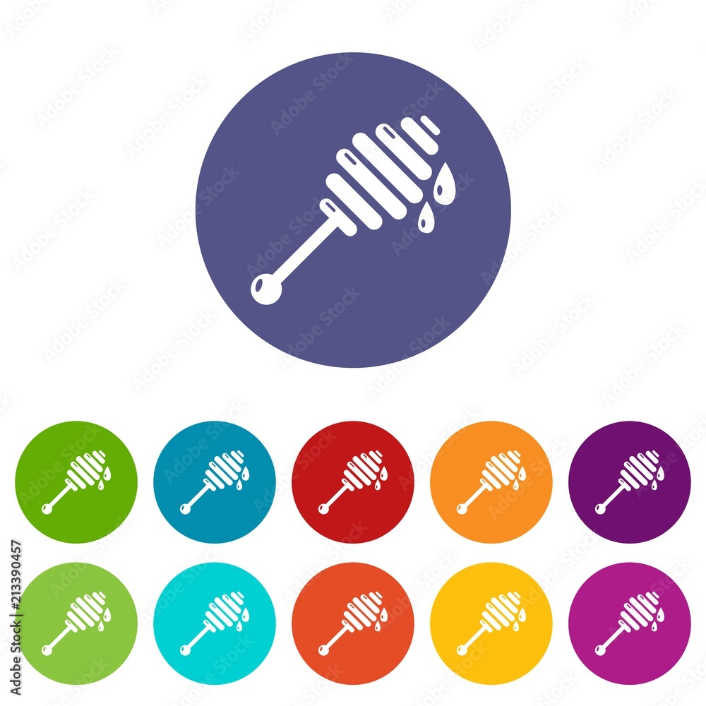 Aufkleber honey ladle icons color set vector for any web design on white background