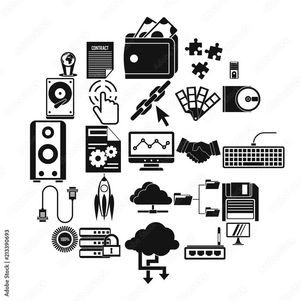 Poster web development icons set. simple set of 25 web development vector icons for web isolated on white b