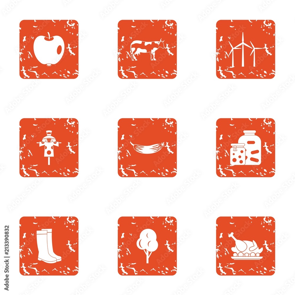 Poster peasant icons set. grunge set of 9 peasant vector icons for web isolated on white background