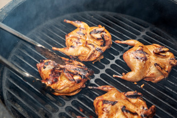 marinated quail on the grill